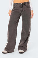 Low Waist lockere Jeans mit seitlichen Streifen und Schleife, weit geschnitten