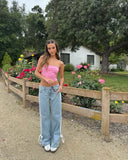 Low Waist lockere Jeans mit seitlichen Streifen und Schleife, weit geschnitten
