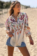 Oversized beige skjorte med knapper