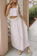 Pink And White Striped Skirt Set