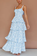 Abito lungo a balze Provence Bloom - Floreale blu