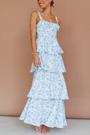 Abito lungo a balze Provence Bloom - Floreale blu