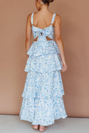 Abito lungo a balze Provence Bloom - Floreale blu