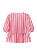 Blusa a righe con maniche a sbuffo, peplo e fiocchi