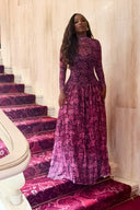 Robe longue à col montant imprimé géométrique