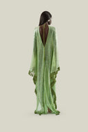 Vestido maxi glamoroso com lantejoulas e decote em V profundo