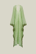 Vestido maxi glamoroso com lantejoulas e decote em V profundo