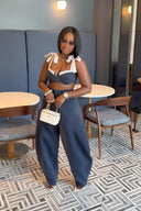 Set pantaloni largi cu dungi retro chic