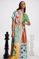 Vivienne kortærmet pokerprint maxi-kjole