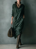 Robe midi verte en daim souple à manches longues avec col à revers