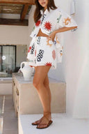 Conjunto de pantalones cortos casuales elásticos estampados