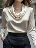 Elegantes einfarbiges Satin-Hemd mit Kragen