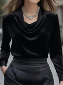 Elegantes einfarbiges Satin-Hemd mit Kragen