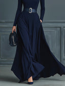 Robe à col montant en maille bleu foncé