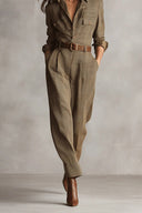 Brauner eleganter Tweed-Textur karierter Utility-Jumpsuit