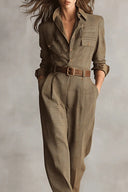Brauner eleganter Tweed-Textur karierter Utility-Jumpsuit