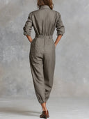 Langärmeliger Jumpsuit aus Baumwoll-Leinen-Mischung