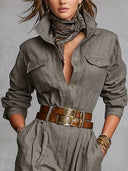 Langärmeliger Jumpsuit aus Baumwoll-Leinen-Mischung