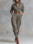 Langärmeliger Jumpsuit aus Baumwoll-Leinen-Mischung