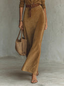Robe maxi en daim à col à revers et boutonnage simple