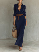 Robe maxi en daim à col à revers et boutonnage simple