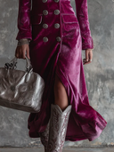 Robe longue maxi en velours violet avec blazer boutonné