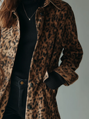 Veste vintage en suédine écologique imprimé léopard marron