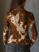 Veste ajustée vintage à col montant avec imprimé vache