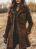 Manteau mi-long vintage en daim avec col à revers