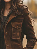 Manteau mi-long vintage en daim avec col à revers