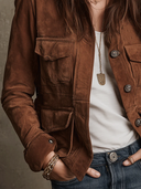 Veste vintage marron en suédine synthétique à multiples poches