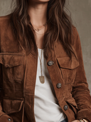 Veste vintage marron en suédine synthétique à multiples poches
