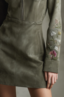 Rochie mini verde din piele întoarsă sintetică, brodată, cu fermoar pe jumătate