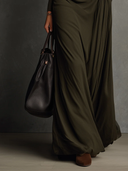 Robe longue plissée col roulé vert olive