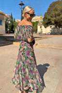 Vestido largo de fiesta con escote en V elegante y estampado floral pintado de fantasía