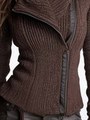 Veste marron asymétrique en maille côtelée avec fermeture éclair