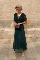 Vestido largo de fiesta con escote en V elegante y estampado floral pintado de fantasía