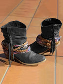 Stivali Vintage Western con Nappe Tribali e Caviglia