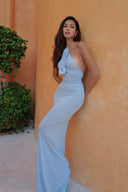 Alexia halterneck blomsterapplikation maxi-kjole