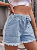 High-Waist Jeansshorts mit Kordelzug