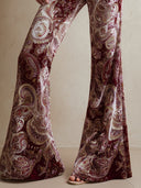 Vintage Western Samt-Hose mit Paisley-Muster in Burgunder, ausgestellte Form
