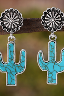 Cercei pandantiv cu floare de cactus turcoaz retro western pentru femei