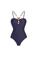Beaded Textured Fabric One Piece Swimsuit Set