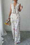 Tie-Up Vest & Wide-Leg Pants Set – Sky Blue Print