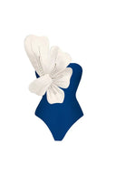 Blauw Badpaksetje met Parel Bloemaccenten