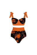Bikinisæt med Halloween græskar- og kranieprint