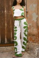 Conjunto de pantalones anchos sin mangas con estampado floral folk suelto