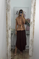 Vintagebluse med kontraststriber, flæser og peplum
