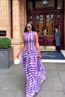 Robe longue à imprimé zigzag violet