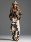 Retro und modische Westernhose mit Kuhmuster